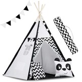 Tipi tent - Speeltent - Zwart en wit - met Kussens en Lampjes
