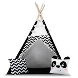 Tipi tent - Speeltent - Zwart en wit - met Kussens en Lampjes