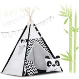 Tipi Tent Speeltent Zwart Wit 120x120x165 cm met Kussens & Lampjes - 49% Korting
