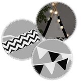 Tipi tent - Speeltent - Zwart en wit - met Kussens en Lampjes