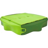 BIG Spielwarenfabrik 800056733 Sandy met harde kaft, zandbak met speelbare afdekking, comfortabel zitvlak, UV-bestendig en weerbestendig kunststof, 138 x 138 cm, voor kinderen vanaf 1 jaar, lichtgroen/donkergroen