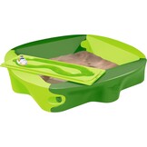 BIG Spielwarenfabrik 800056733 Sandy met harde kaft, zandbak met speelbare afdekking, comfortabel zitvlak, UV-bestendig en weerbestendig kunststof, 138 x 138 cm, voor kinderen vanaf 1 jaar, lichtgroen/donkergroen