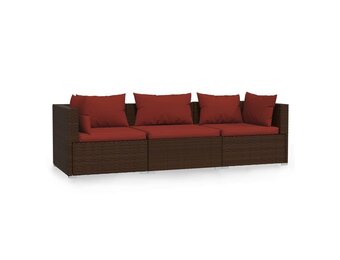 VidaXL Bank 3-zits met Kussens, Poly Rotan Bruin - 35% Korting