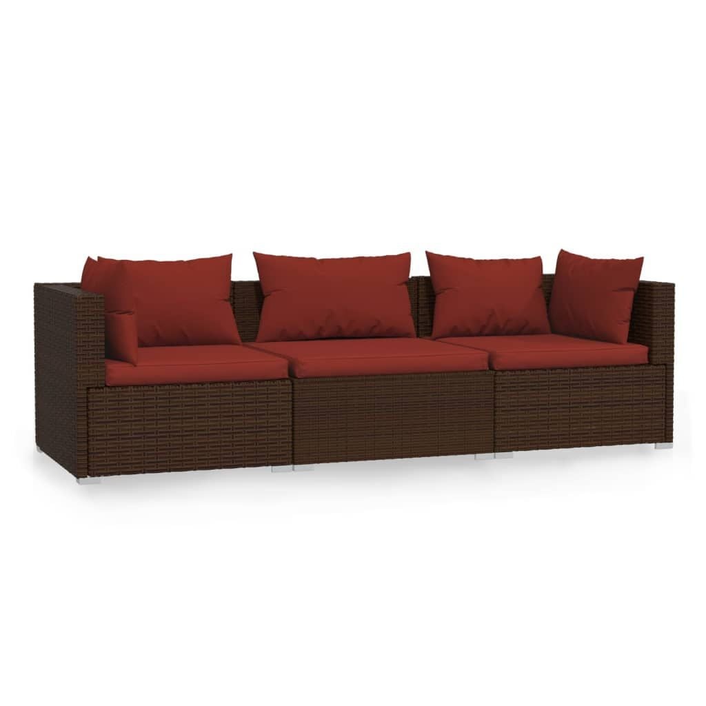 VidaXL Bank 3-zits met Kussens, Poly Rotan Bruin - 35% Korting