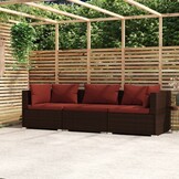 VidaXL Bank 3-zits met Kussens, Poly Rotan Bruin - 35% Korting