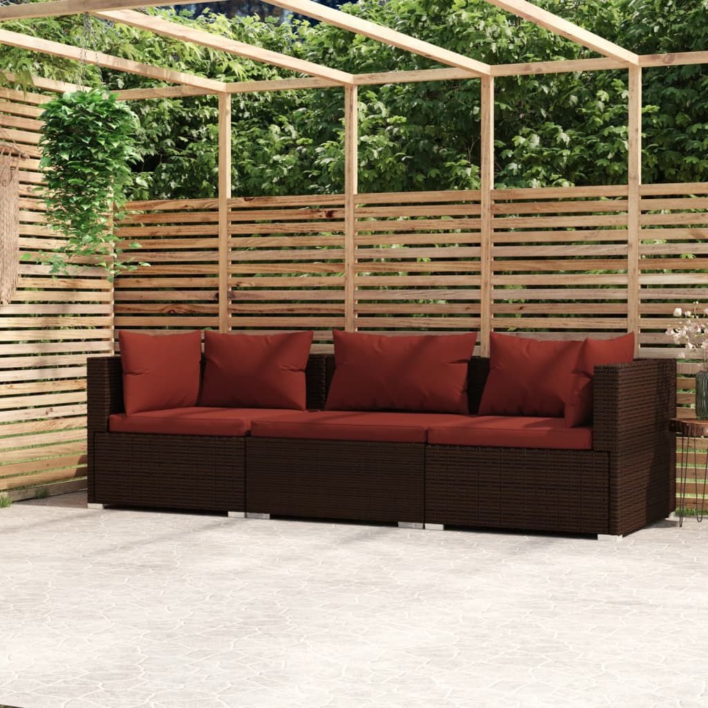 VidaXL Bank 3-zits met Kussens, Poly Rotan Bruin - 35% Korting