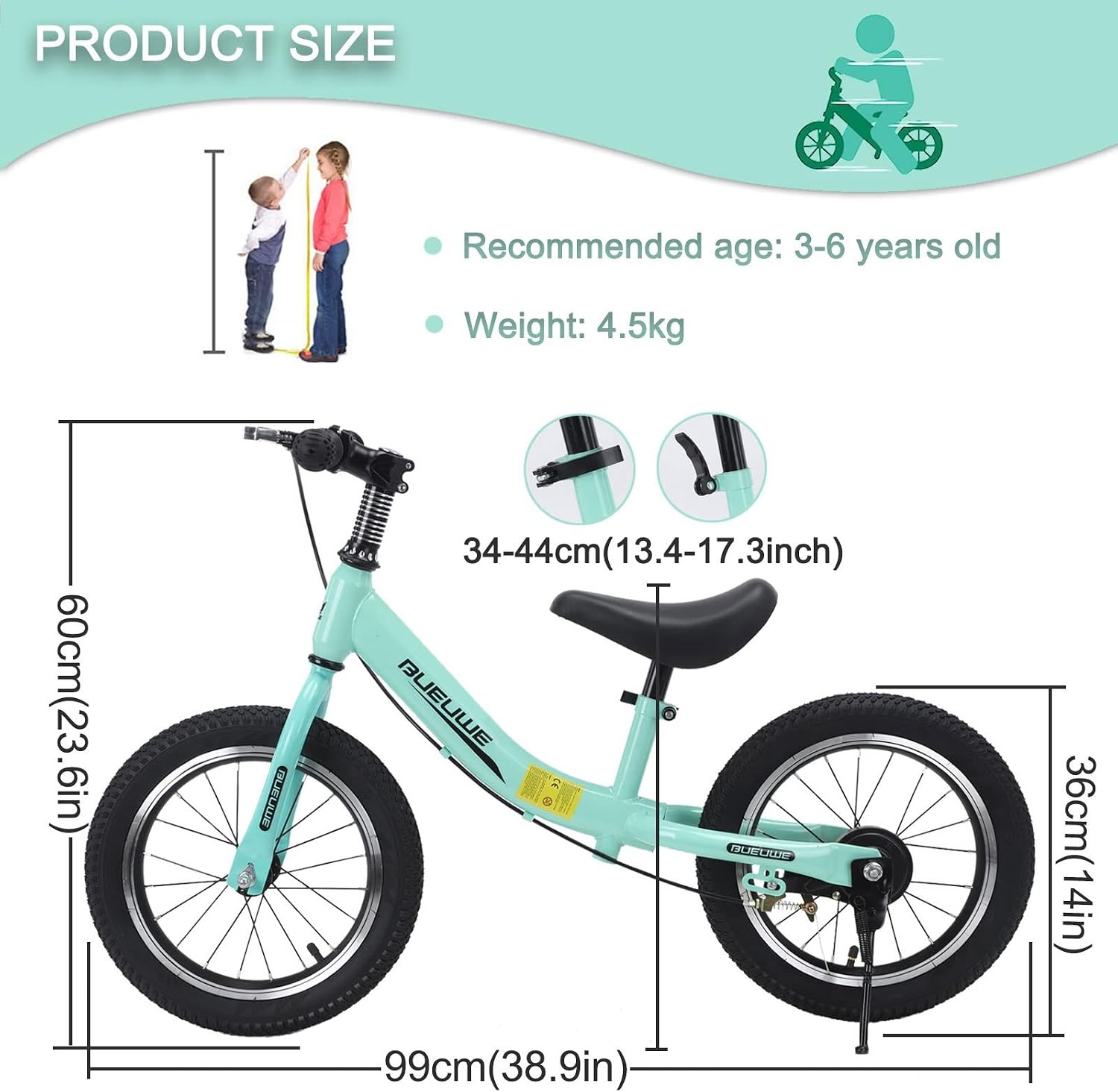 Loopfiets 14 inch met Rem & Pomp - Veilig Leren Fietsen (34% Korting)