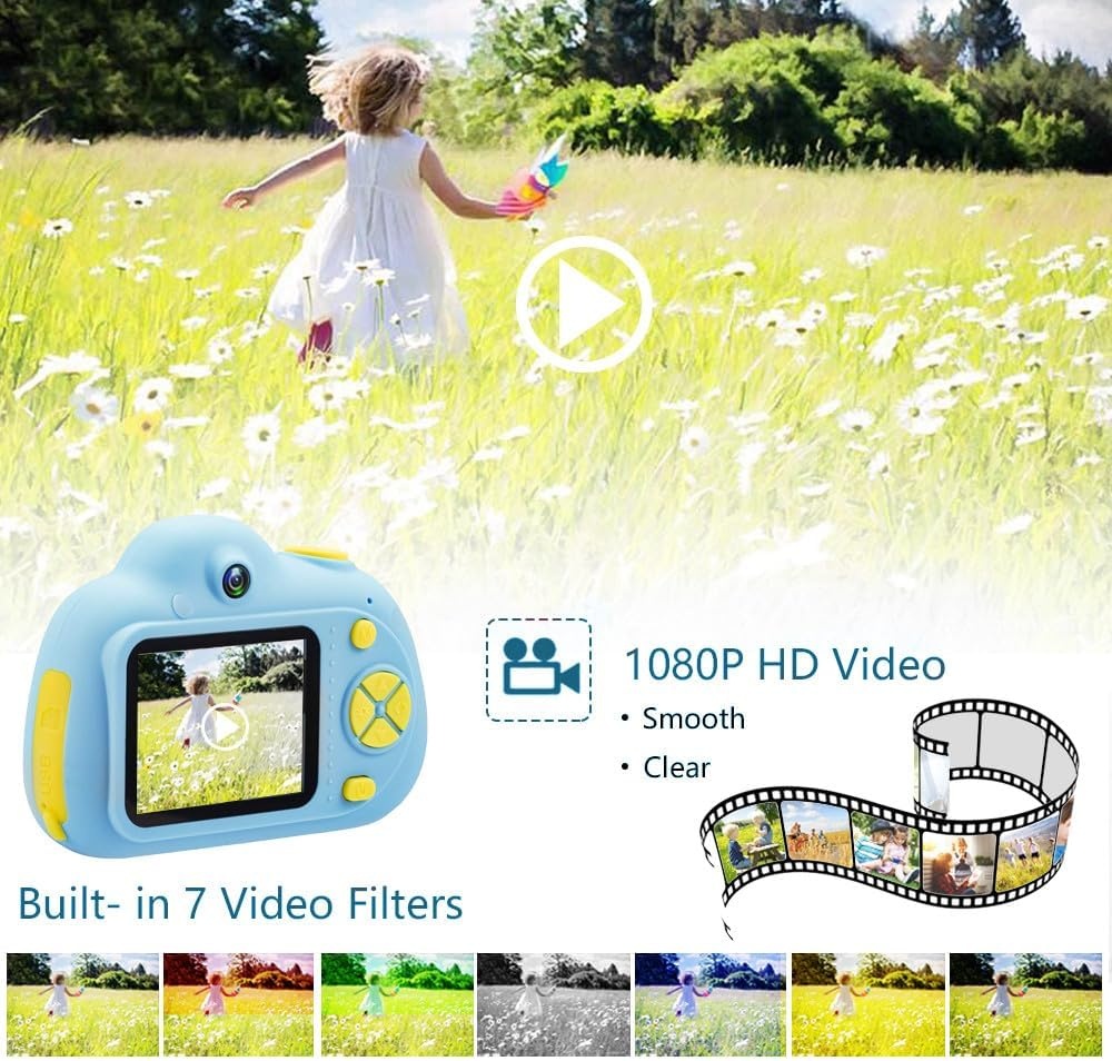 Kinder Camera Blauw - 1080P, 32GB SD, Dubbele Lens - 28% Korting