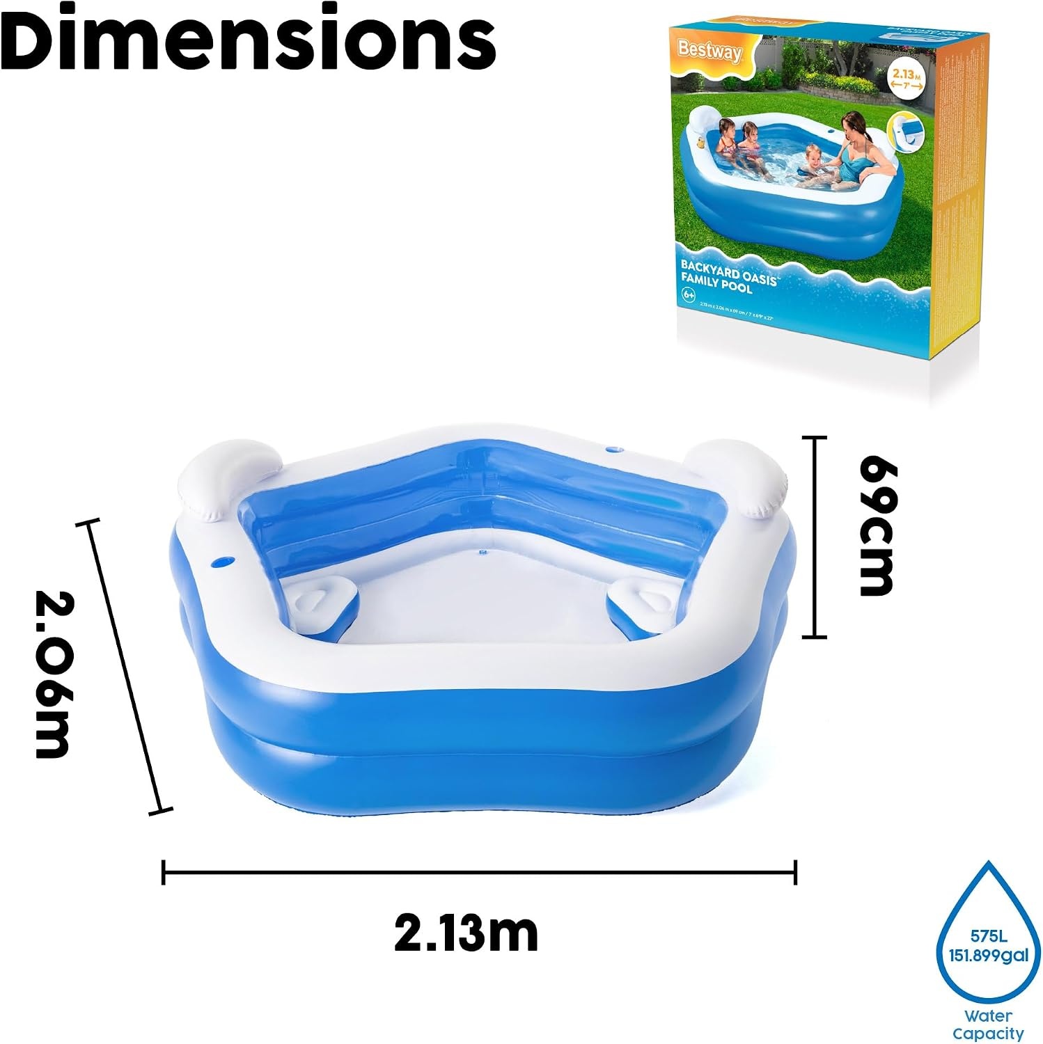 Familiezwembad 213x206x69 cm | 575 L | 52% Korting