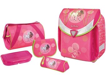 Leren Schooltas Set "Paarden" Roze - 30% Korting