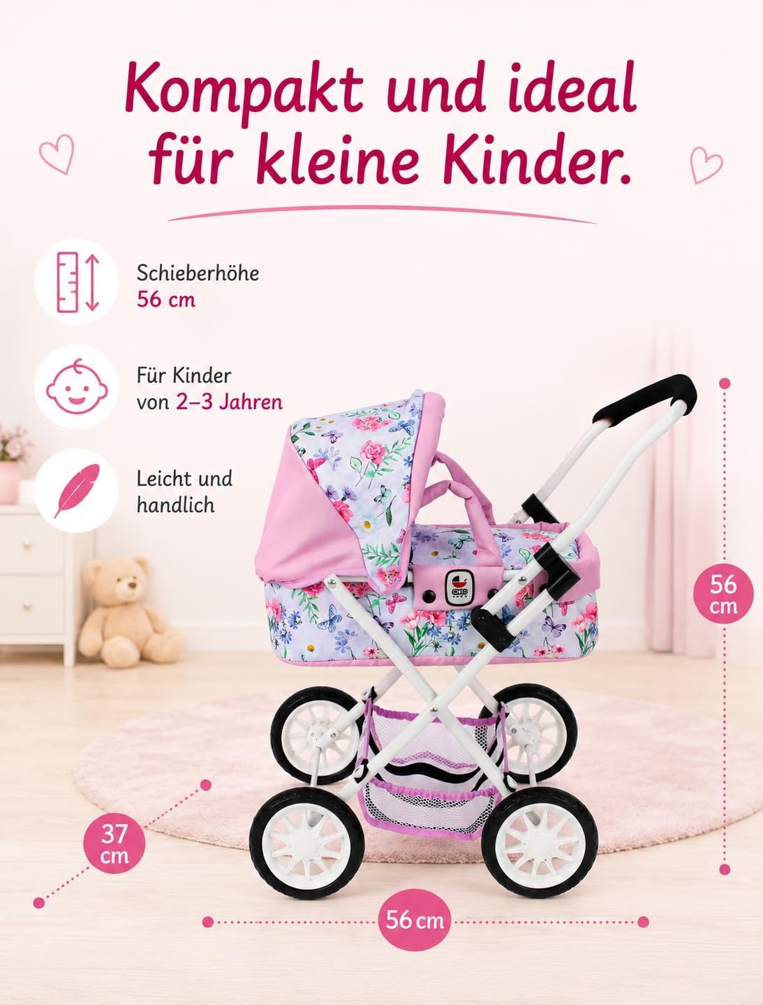 Bayer Chic 2000 Poppenwagen Smarty Bloemen Roze - 34% Korting