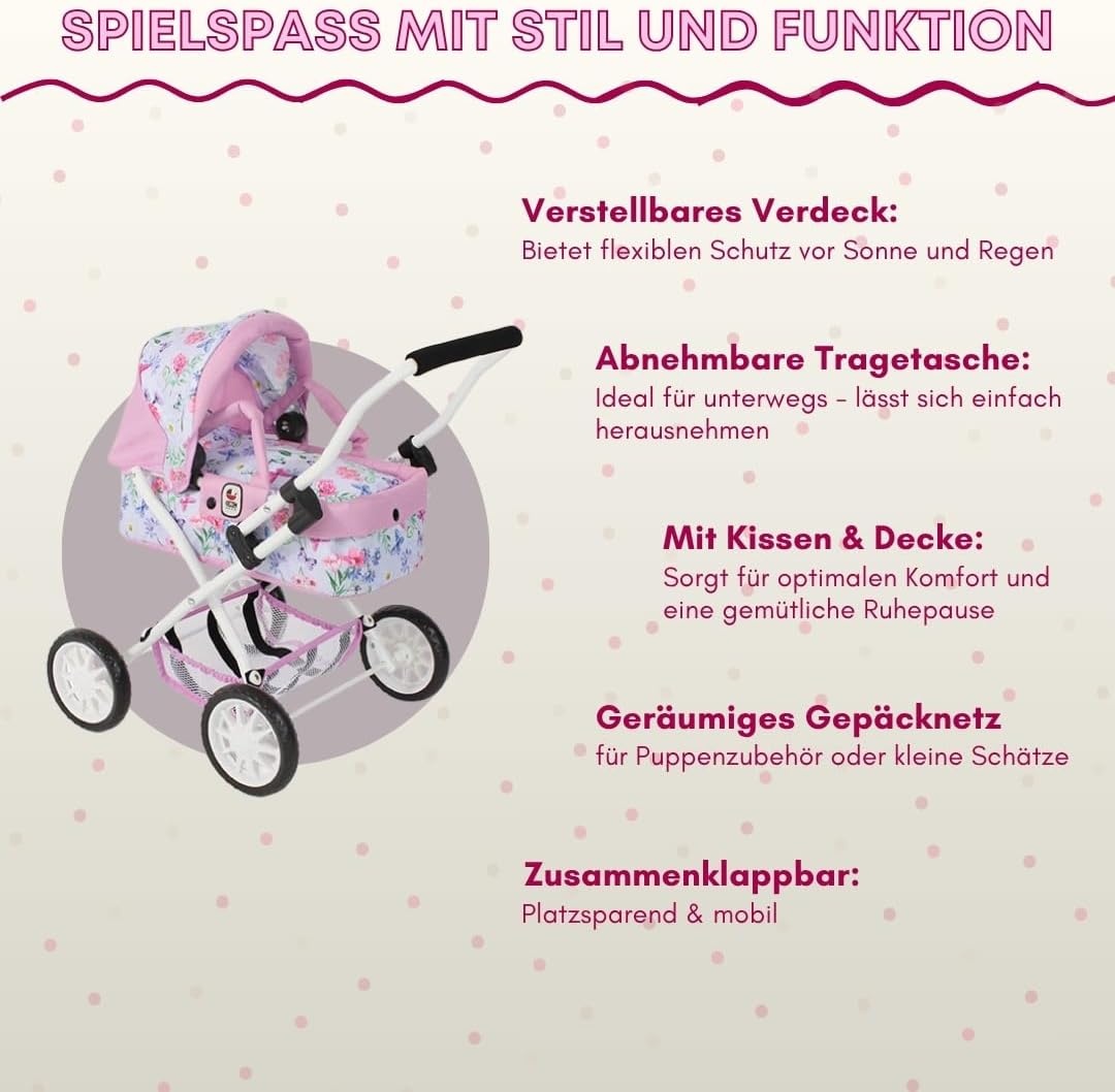 Bayer Chic 2000 Poppenwagen Smarty Bloemen Roze - 34% Korting
