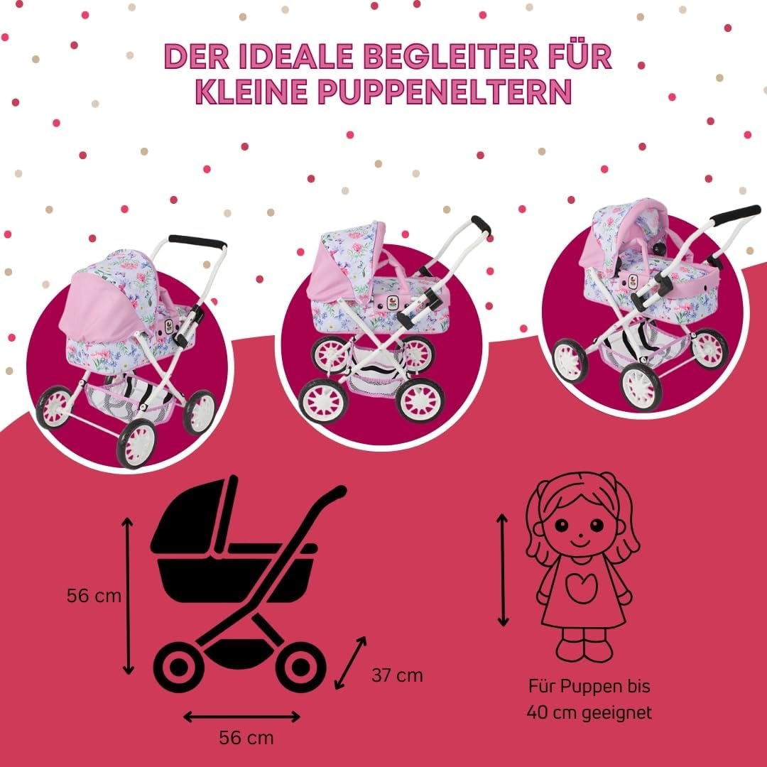 Bayer Chic 2000 Poppenwagen Smarty Bloemen Roze - 34% Korting