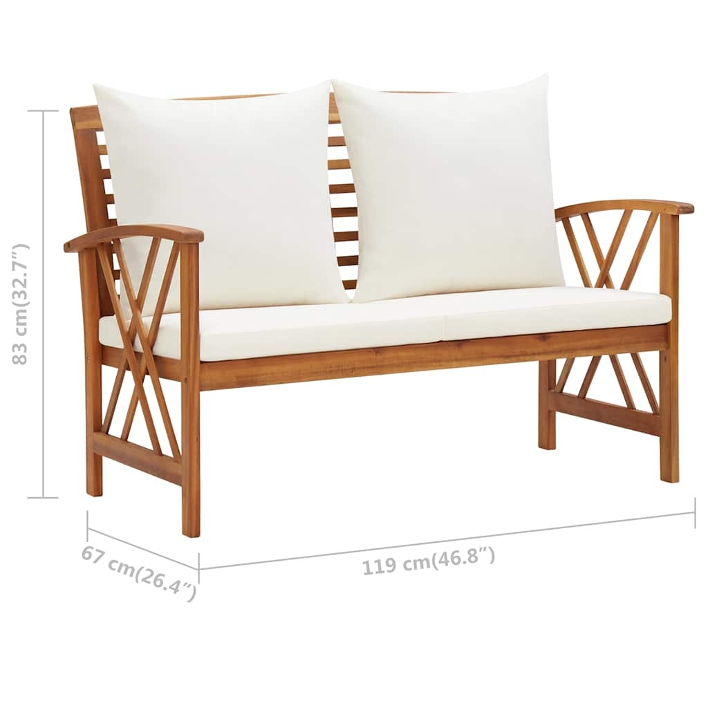 vidaXL Tuinbank met kussens 119 cm massief acaciahout