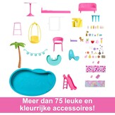 Barbie Droomhuis, Zwembadfeestje Poppenhuis met meer dan 75 onderdelen en een glijbaan over 3 verdiepingen, Barbie Huis Speelset, huisdierlift en puppyspeelplekken, HMX10