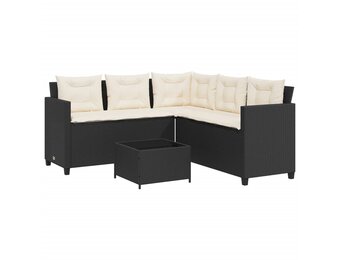 vidaXL Tuinbank met tafel en kussens L-vormig poly rattan zwart