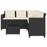 vidaXL Tuinbank met tafel en kussens L-vormig poly rattan zwart