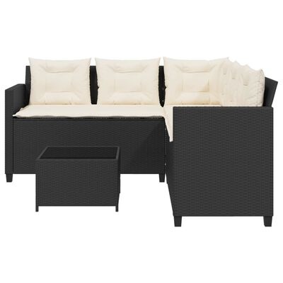 vidaXL Tuinbank met tafel en kussens L-vormig poly rattan zwart