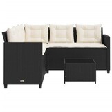 vidaXL Tuinbank met tafel en kussens L-vormig poly rattan zwart