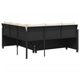 vidaXL Tuinbank met tafel en kussens L-vormig poly rattan zwart