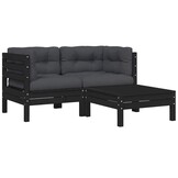 3-delige loungeset grenenhout met kussens (35% korting)