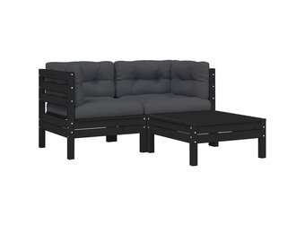 3-delige loungeset grenenhout met kussens (35% korting)
