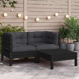 3-delige loungeset grenenhout met kussens (35% korting)