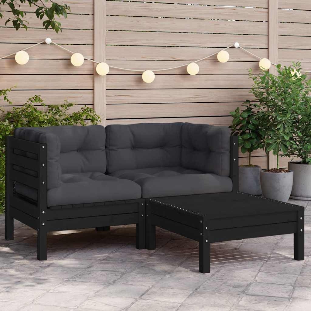 3-delige loungeset grenenhout met kussens (35% korting)