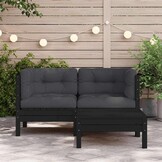 3-delige loungeset grenenhout met kussens (35% korting)