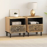 Set van 2 Nachtkastjes Mangohout - 40x33x46 cm - Met 35% Korting