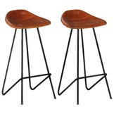 Set van 2 bruine barkrukken van echt leer - Industrieel design