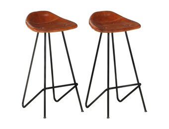 Set van 2 bruine barkrukken van echt leer - Industrieel design