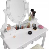 Kaptafel Wit Hout Grenen MDF met LED Spiegel & Kruk | 35% Korting