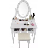 Kaptafel Wit Hout Grenen MDF met LED Spiegel & Kruk | 35% Korting