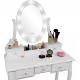 Kaptafel Wit Hout Grenen MDF met LED Spiegel & Kruk | 35% Korting