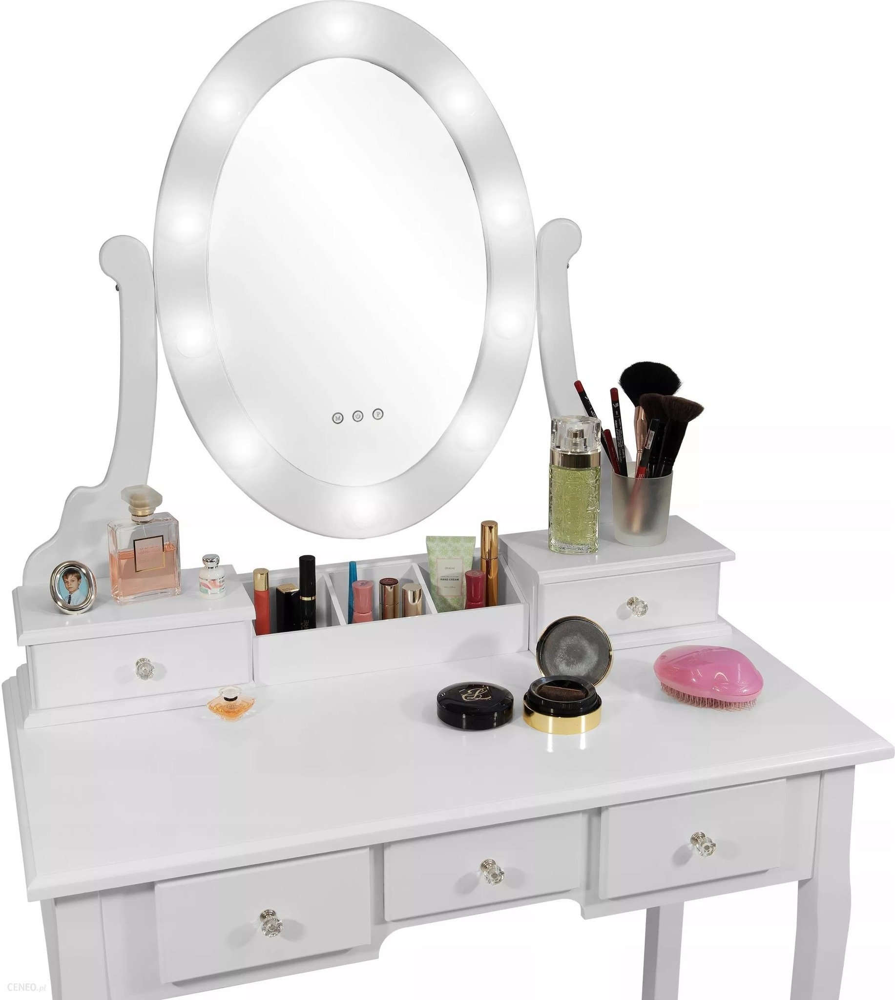 Kaptafel Wit Hout Grenen MDF met LED Spiegel & Kruk | 35% Korting