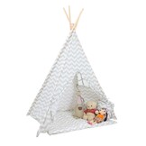 Tipi Tentspeeltent Kinderen Grijs Zigzag 120x160cm + Vloermat & 2 Kussens - 34% Korting