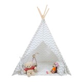 Tipi Tentspeeltent Kinderen Grijs Zigzag 120x160cm + Vloermat & 2 Kussens - 34% Korting