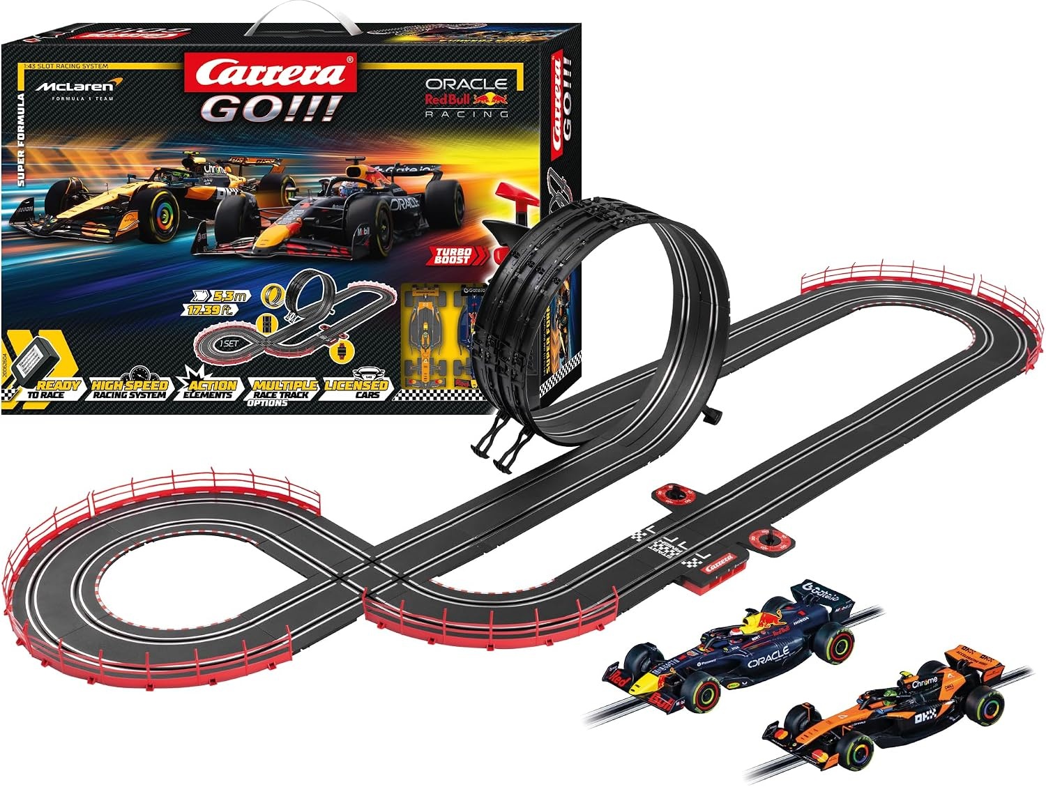 Racebaan 5,3m met Looping, Max Verstappen & Lando Norris - 34% Korting