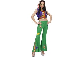 Hippie Kostuum Dames Woodstock Blauw Maat M (38-40) met Haarband - 45% Korting