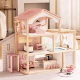 ROBUD Houten Poppenhuis Roze - 35% Korting! Ideaal Vanaf 3 Jaar