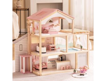ROBUD Houten Poppenhuis Roze - 35% Korting! Ideaal Vanaf 3 Jaar