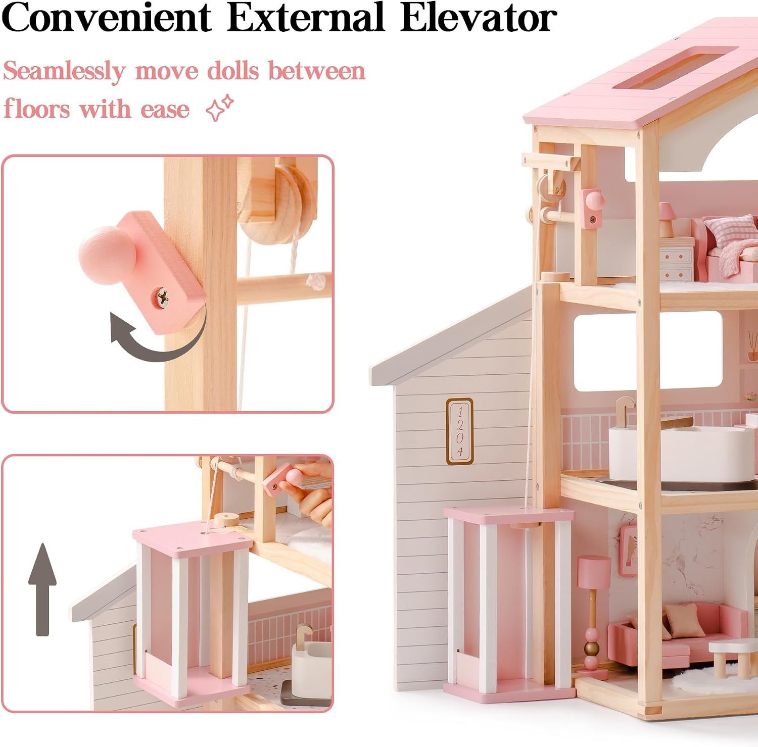 ROBUD Houten Poppenhuis Roze - 35% Korting! Ideaal Vanaf 3 Jaar