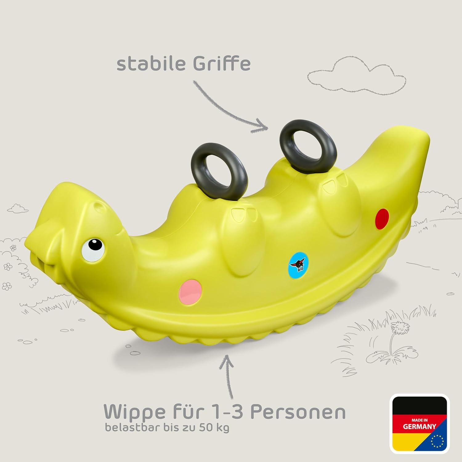 Big Sammy Rocker Children's Rocker for 1 - 3 People with Cute Back Scales and Sturdy Handles, Load Capacity up to 50 kg, for Children from 12 Months, Green