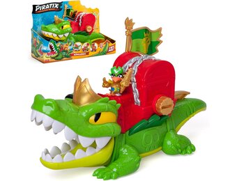 PIRATIX King Croc - scharnierende krokodil voor het vangen van piratix en schatkist - bevat 1 krokodil, 1 exclusieve schat, 2 extra gouden schatten, 1 exclusieve piratix en 1 accessoire