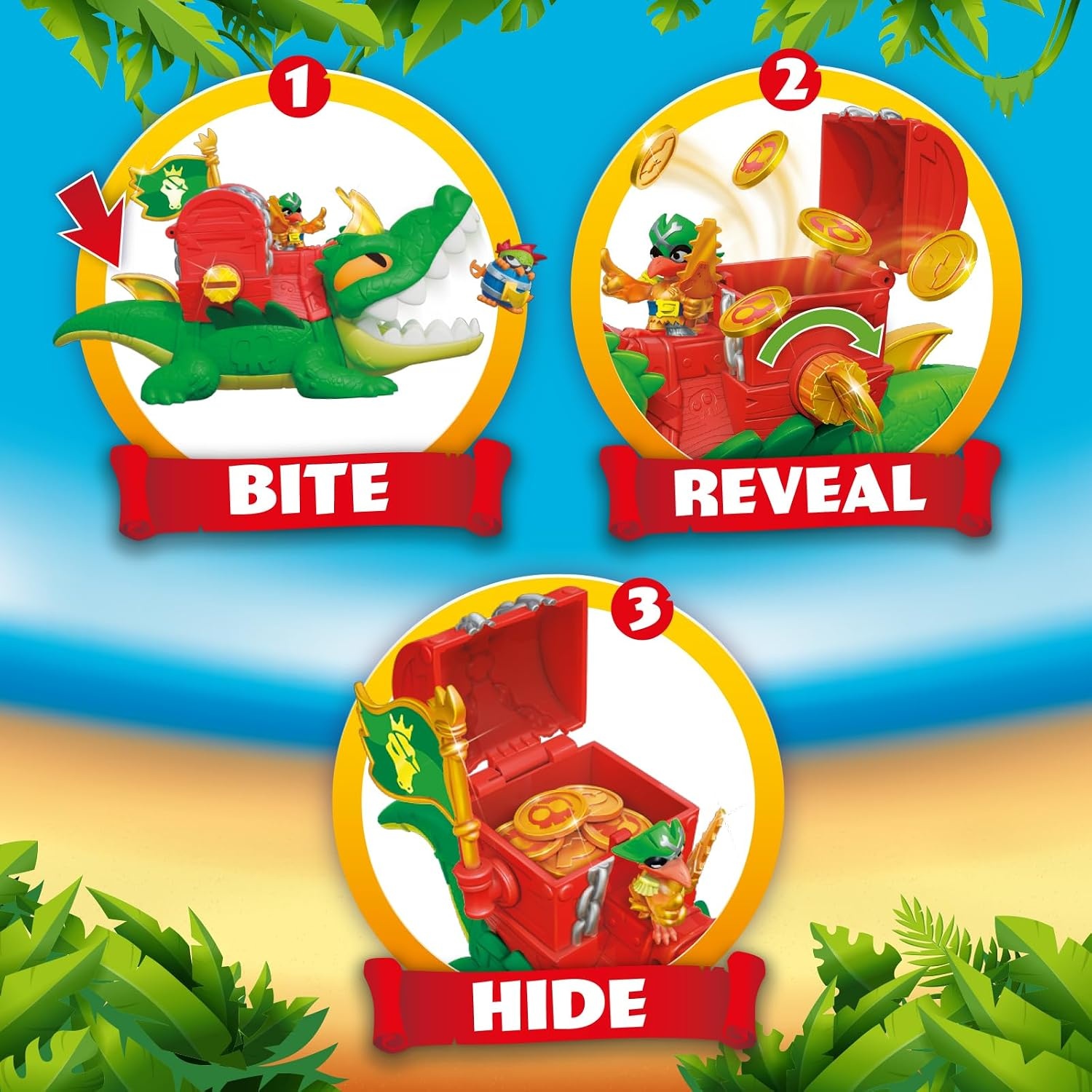 PIRATIX King Croc - scharnierende krokodil voor het vangen van piratix en schatkist - bevat 1 krokodil, 1 exclusieve schat, 2 extra gouden schatten, 1 exclusieve piratix en 1 accessoire