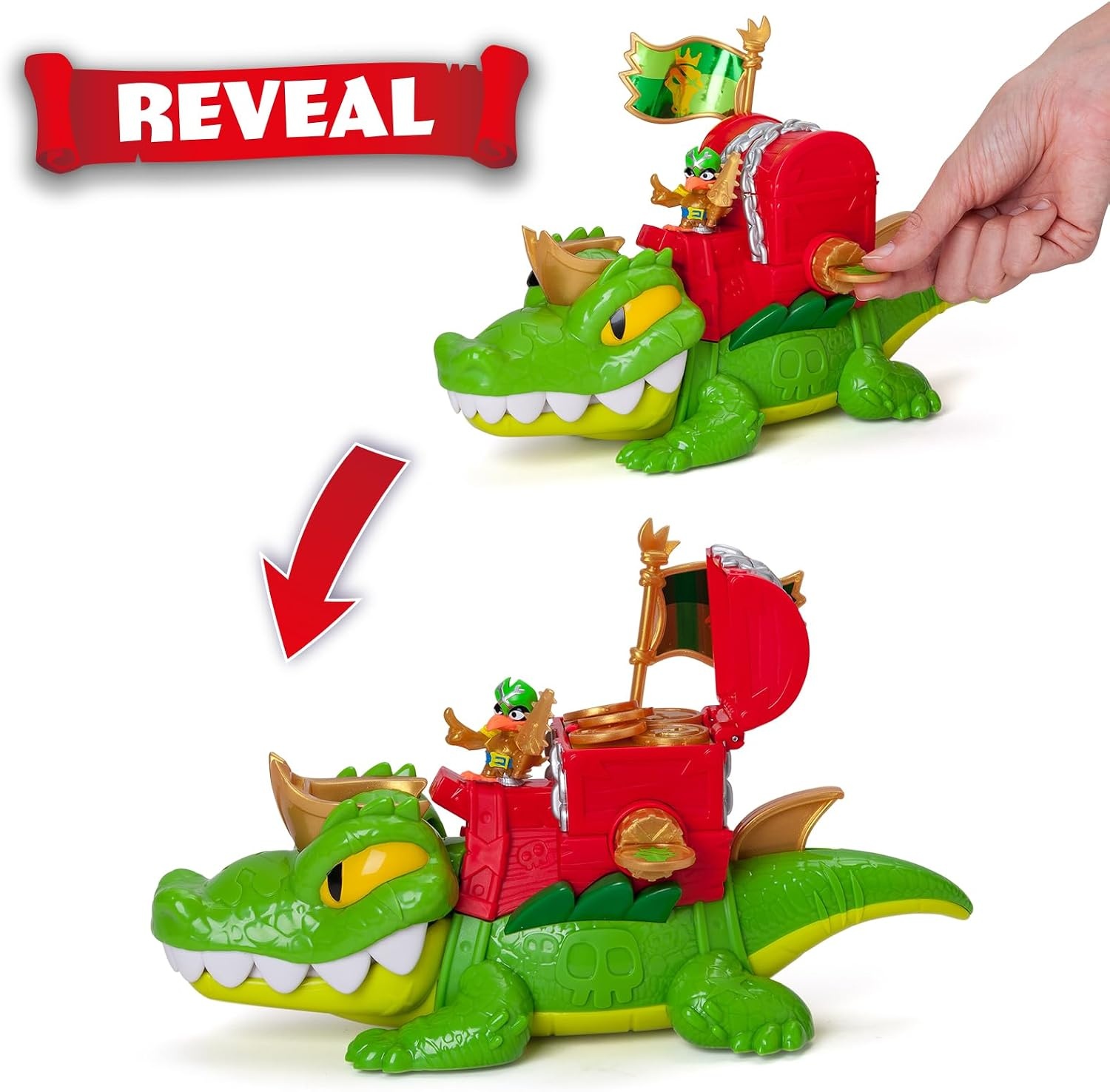 PIRATIX King Croc - scharnierende krokodil voor het vangen van piratix en schatkist - bevat 1 krokodil, 1 exclusieve schat, 2 extra gouden schatten, 1 exclusieve piratix en 1 accessoire