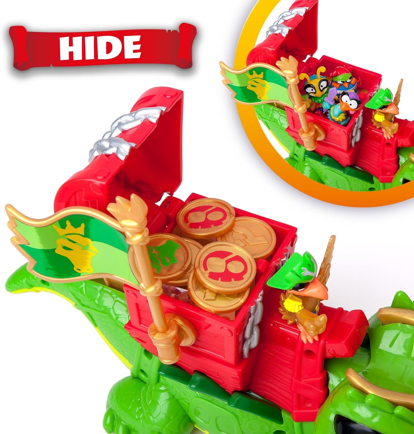 PIRATIX King Croc - scharnierende krokodil voor het vangen van piratix en schatkist - bevat 1 krokodil, 1 exclusieve schat, 2 extra gouden schatten, 1 exclusieve piratix en 1 accessoire