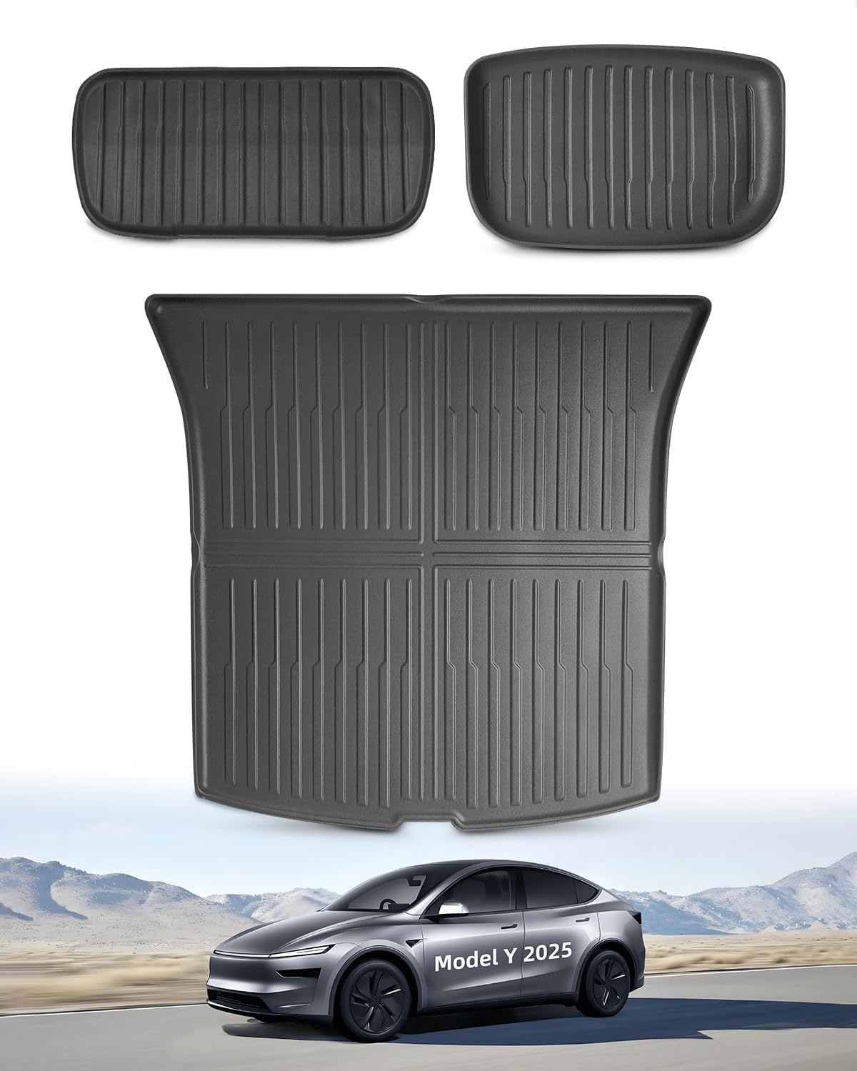 3-delige Kofferbakmatten set voor Tesla Model Y Juniper 2025-2026 (5 zitplaatsen) | TPE, hoge rand, anti-slip, waterdicht, flexibel