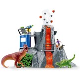 Schleich 42564 DINOSAURS Grote vulkaanexpeditie, dinosaurus-speelgoedset incl. vulkaan met LED-licht & uitbarstfunctie, onderzoeksfiguur & 2 dinosaurusfiguren, aanbevolen leeftijd: 5-12 jaar